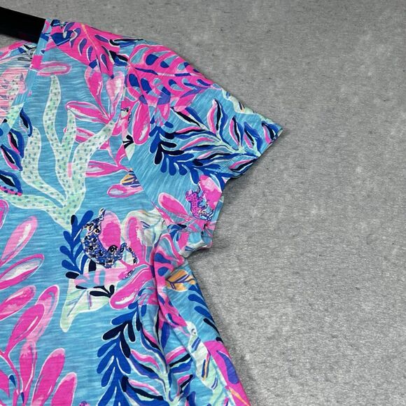 Lilly Pulitzer Etta V Neck T Shirt Top Sz L Multicolored You Have Been Spotted - Picture 3 of 12